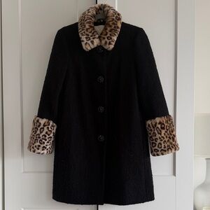 Kate Spade Leopard Trim Black Women's Coat - Size 4